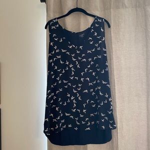 LOFT mixed media bird sleeveless blouse